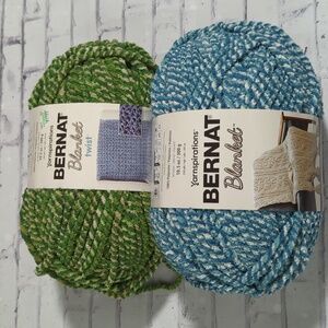 2 Brand New Skeins Bernat Blanket Twisted Yarn TEAL & GREEN DISCONTINUED COLORS